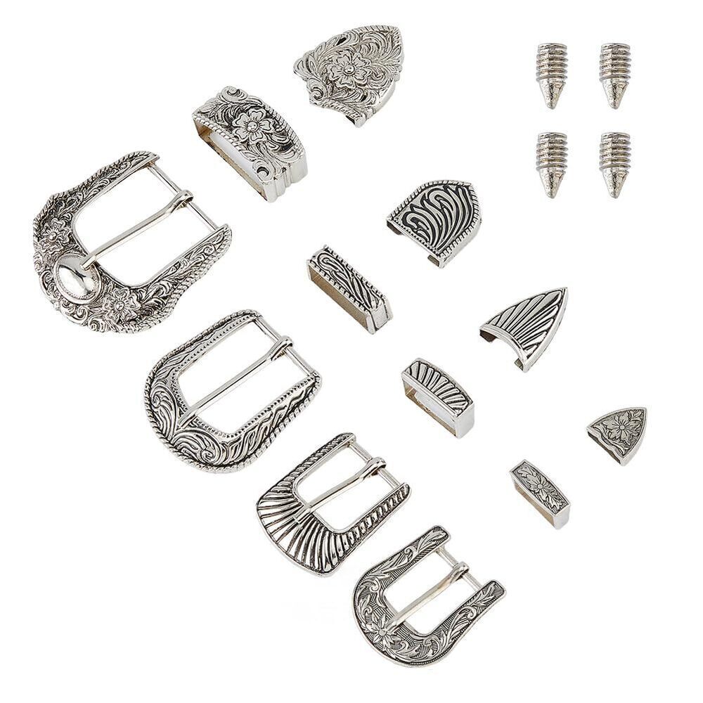 8400 4 Sets Belt Buckle Sets Western Cowboy Buckle Alloy Engraved Silver